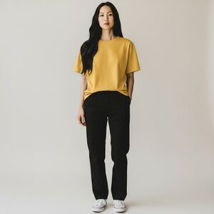 LL Bean Yellow‎ Top Women’s 1X Yellow Supima Cotton Crew Minimalist Layering
